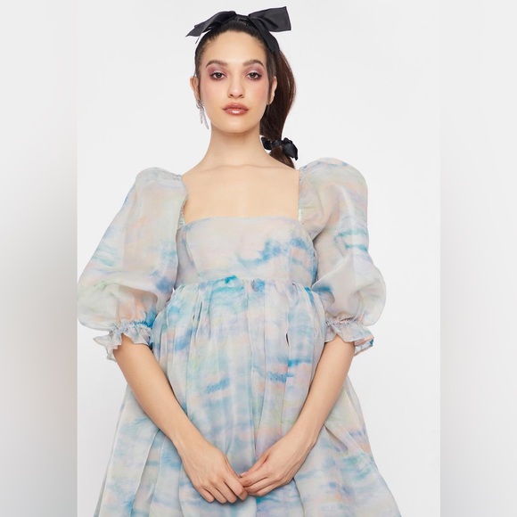 Selkie Dresses & Skirts - Square-Neck Puff Sleeve Midi Dress in Pastel Watercolor